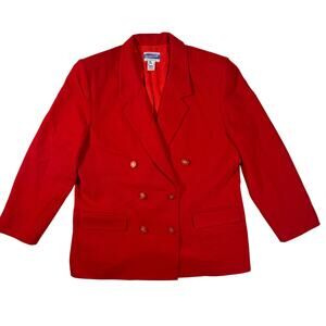 Vintage 90s Pendleton Red Virgin Wool Blazer Women’s 16 Crest Buttons
